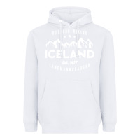 White iceland hiking landmannalaugar est 1477 Heavyweight Hoodie - linhVisuals