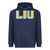 Navy Liu Gold Wordmark Heavyweight Hoodie - linhVisuals