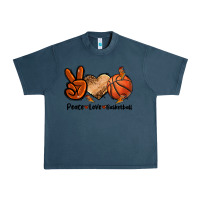 Midnight Navy Peace Love Basketball Urban Heavy Tee - FaDigitalArtStudio
