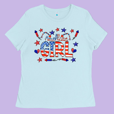 All American Girl Doodle Letters Ladies Tee Designed By Cowcowdesign