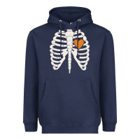 Navy skeleton rib case orange pumpkin heart vintage halloween anatomy costu Heavyweight Hoodie - linhVisuals