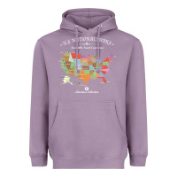 Lavender us national parks map colorful with all 59 national parks Heavyweight Hoodie - linhVisuals