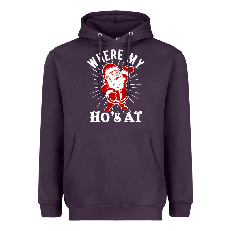 Where My Ho's At Funny Santa Christmas Pun Naughty Xmas Humor Gift Heavyweight Hoodie by linhVisuals | Teevron
