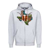 Heather Grey longhorn texas map Zipper Hoodie - AdoDesignShop