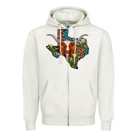 Oatmeal Heather longhorn texas map Zipper Hoodie - AdoDesignShop