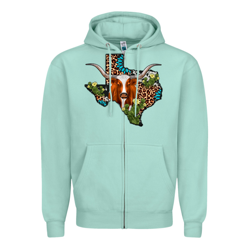 Longhorn Texas Map Zipper Hoodie by AdoDesignShop | Teevron