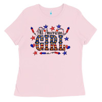 Bubblegum Pink All American Girl Ladies Tee - CowCowDesign