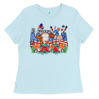 Baby Blue All American Mama Cow Flowers Ladies Tee - CowCowDesign
