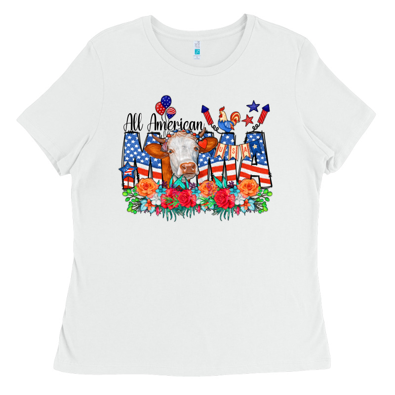 All American Mama Cow Flowers Ladies Tee by CowCowDesign | Teevron