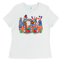 White All American Mama Cow Flowers Ladies Tee - CowCowDesign