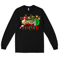 Black Christmas Teacher Pencil Long Sleeve Tee - FaDigitalArtStudio