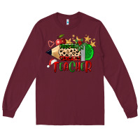 Burgundy Christmas Teacher Pencil Long Sleeve Tee - FaDigitalArtStudio