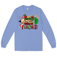 Colony Blue Christmas Teacher Pencil Long Sleeve Tee - FaDigitalArtStudio