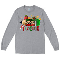Heather Grey Christmas Teacher Pencil Long Sleeve Tee - FaDigitalArtStudio
