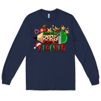 Navy Christmas Teacher Pencil Long Sleeve Tee - FaDigitalArtStudio