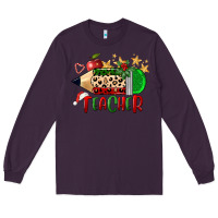 Plum Christmas Teacher Pencil Long Sleeve Tee - FaDigitalArtStudio