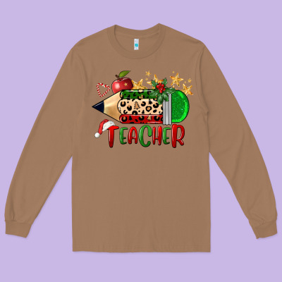 Christmas Teacher Pencil Long Sleeve Tee Designed By Fadigitalartstudio
