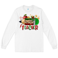White Christmas Teacher Pencil Long Sleeve Tee - FaDigitalArtStudio