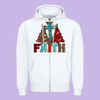 Cross And Christmas Trees Zipper Hoodie Designed By Adodesignshop