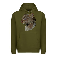 Army Green Jaguarundi Head Premium Hoodie - LillyAllenDesigns