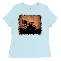 Baby Blue America Western Cowboy and Cowgirl Leopard Frame Ladies Tee - CowCowDesign
