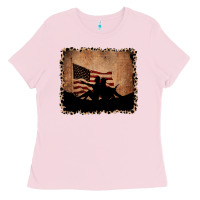 Bubblegum Pink America Western Cowboy and Cowgirl Leopard Frame Ladies Tee - CowCowDesign