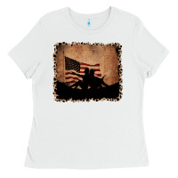 White America Western Cowboy and Cowgirl Leopard Frame Ladies Tee - CowCowDesign