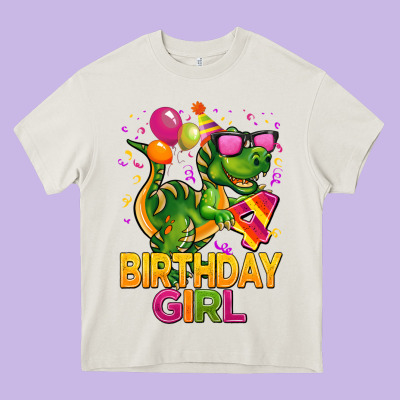 4th Birthday Girl T Rex Pink Heavy Core Tee Designed By Cowgirlartshop