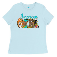 Baby Blue American Girl, western Cowhide Ladies Tee - CowCowDesign