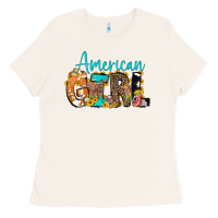 Bone American Girl, western Cowhide Ladies Tee - CowCowDesign