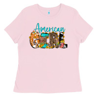 Bubblegum Pink American Girl, western Cowhide Ladies Tee - CowCowDesign
