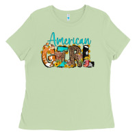 Matcha American Girl, western Cowhide Ladies Tee - CowCowDesign
