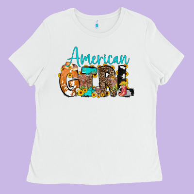American Girl, Western Cowhide Ladies Tee Designed By Cowcowdesign