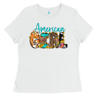 White American Girl, western Cowhide Ladies Tee - CowCowDesign