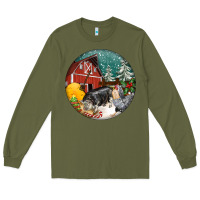 Army Green Christmas On The Farm Long Sleeve Tee - FaDigitalArtStudio