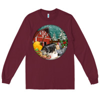 Burgundy Christmas On The Farm Long Sleeve Tee - FaDigitalArtStudio