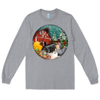 Heather Grey Christmas On The Farm Long Sleeve Tee - FaDigitalArtStudio