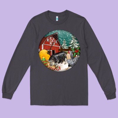 Christmas On The Farm Long Sleeve Tee Designed By Fadigitalartstudio