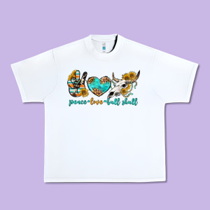 Peace Love Bull Skull Bbs Urban Heavy Tee Designed By Bundleandbundleshop