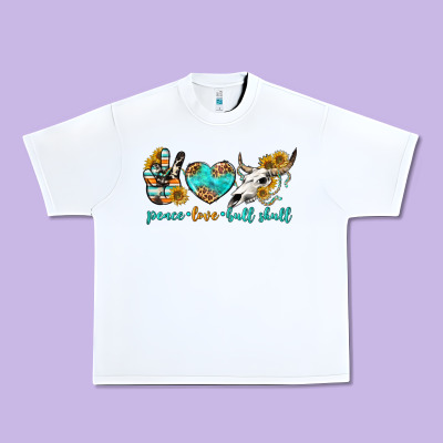 Peace Love Bull Skull Bbs Urban Heavy Tee Designed By Bundleandbundleshop