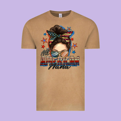 All American Nana Messy Bun Vintage Tee Designed By Fadigitalartstudio
