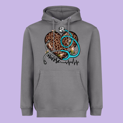 Nurse Leopard Heart Heavyweight Hoodie Designed By Jahusdesignshop