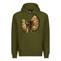 Army Green dilophosaurus face Premium Hoodie - LillyAllenDesigns