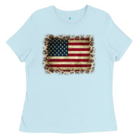 Baby Blue America Flag and Leopard Ladies Tee - CowCowDesign