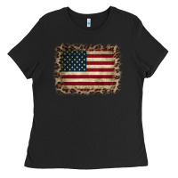 Black America Flag and Leopard Ladies Tee - CowCowDesign