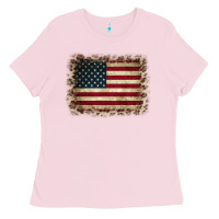 Bubblegum Pink America Flag and Leopard Ladies Tee - CowCowDesign