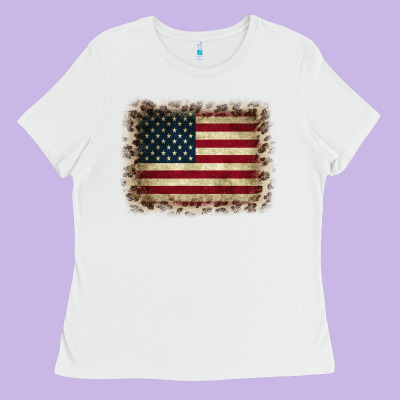 America Flag And Leopard Ladies Tee Designed By Cowcowdesign