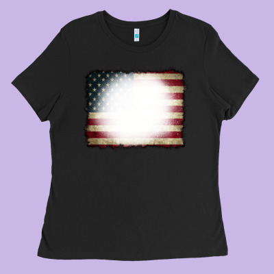 American Flag Bleach Effect Ladies Tee Designed By Cowcowdesign