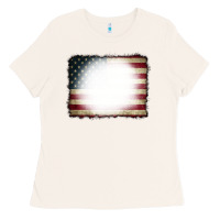 Bone American Flag Bleach Effect Ladies Tee - CowCowDesign