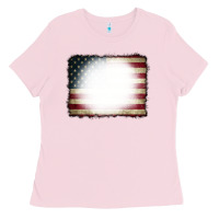 Bubblegum Pink American Flag Bleach Effect Ladies Tee - CowCowDesign